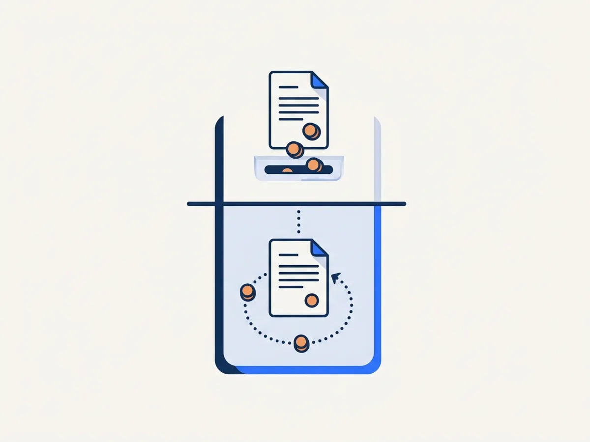 Credits drop from a document into a holding tray above a reservoir where a document circulates with returning coins