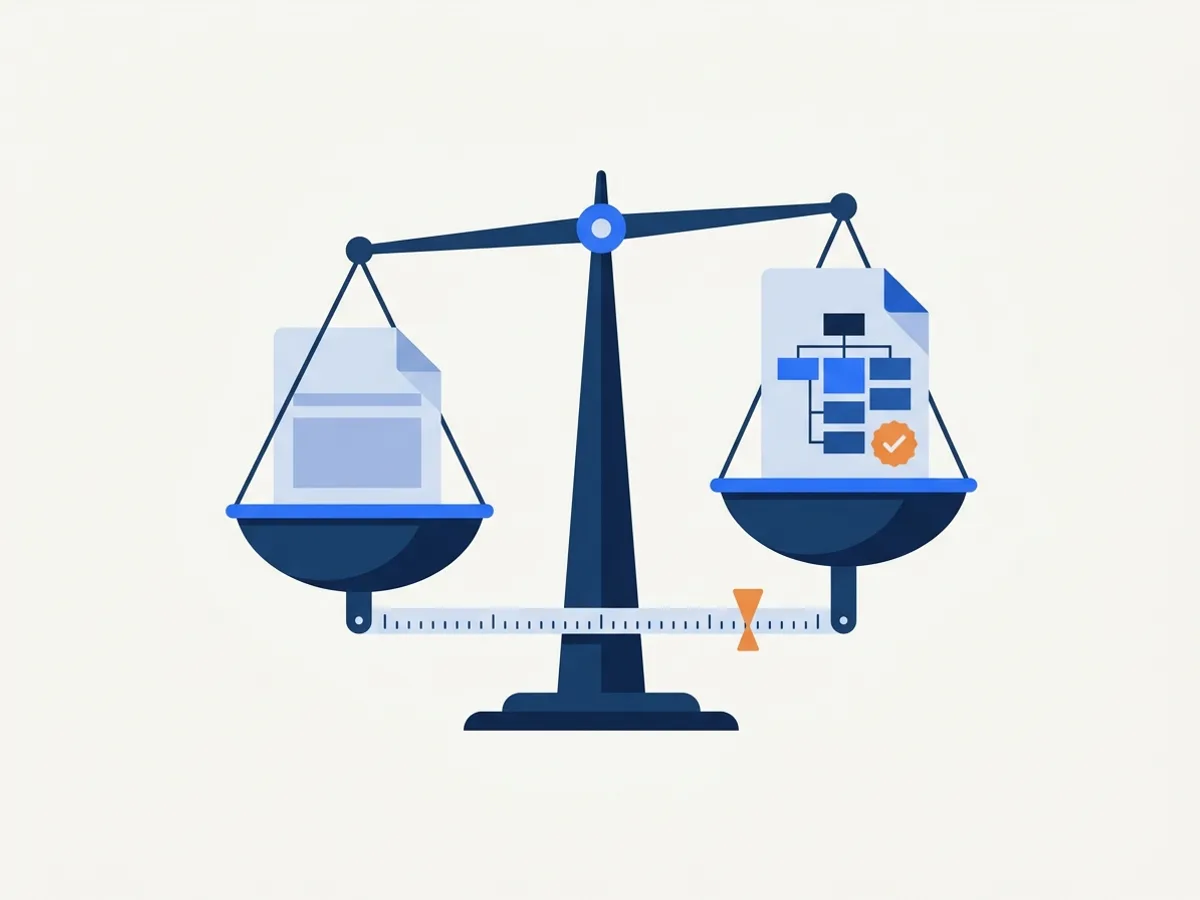A balance scale weighing a plain document against a tagged, verified one